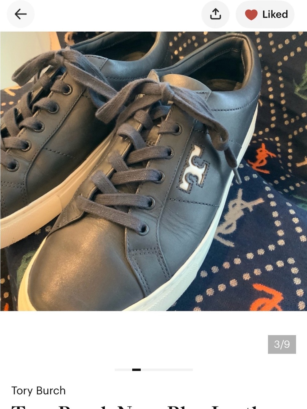 Tory Burch Men's Navy Leather Logo Low-Top Sneakers